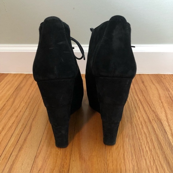 Diane Von Furstenberg Payton Black Wedge Boots Peep Toe Lace Up Black Su… - Picture 8 of 10